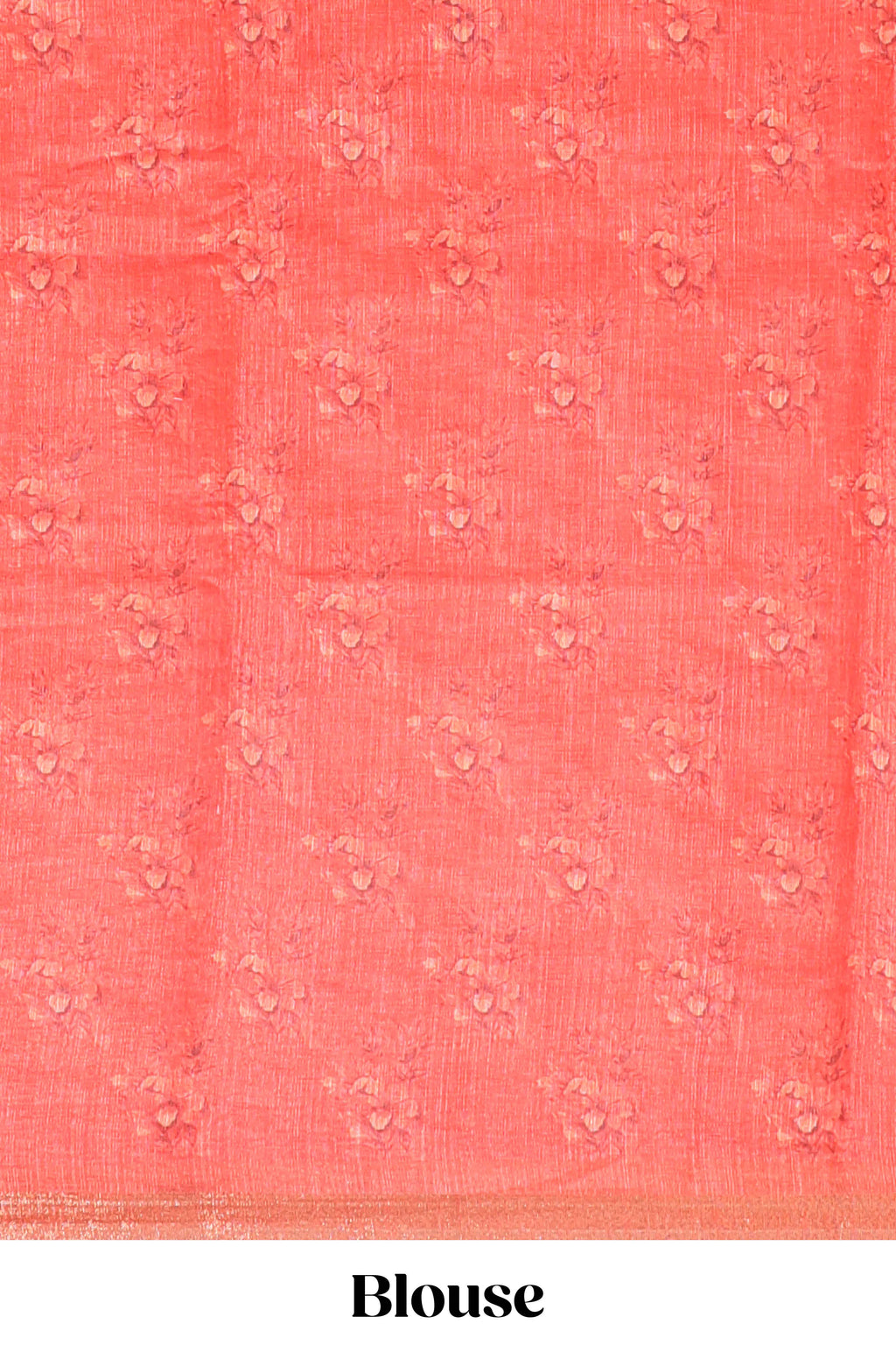 Orange checked floral motifs linen cotton saree with self zari border matching blouse