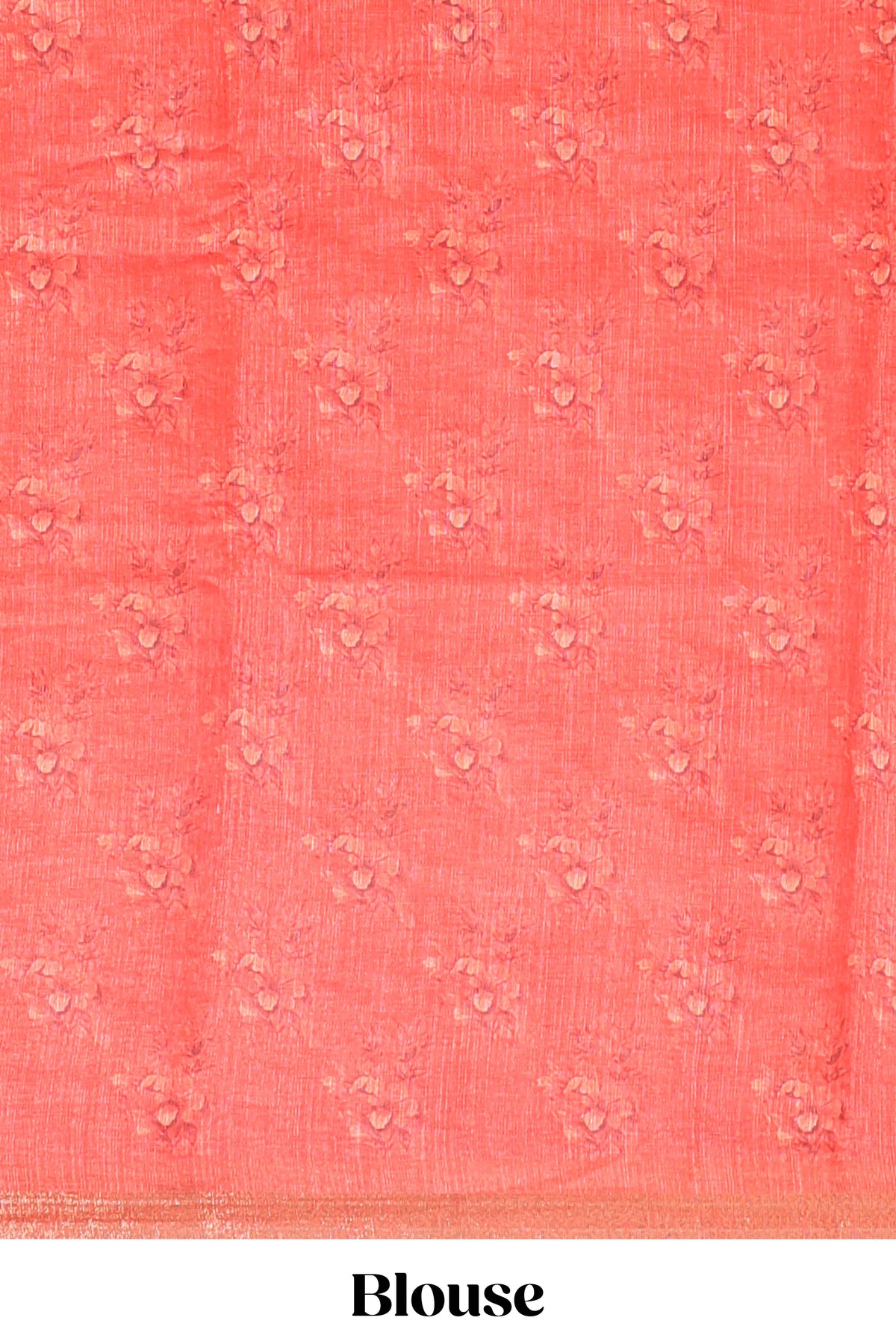 Orange checked floral motifs linen cotton saree with self zari border matching blouse