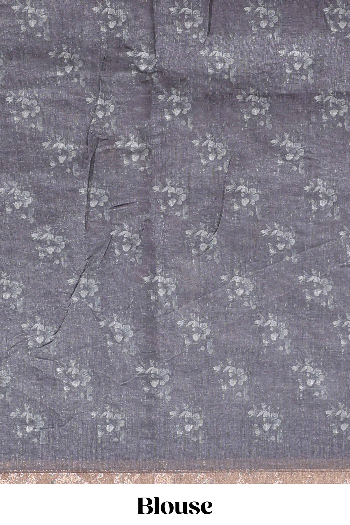 Grey checked floral motifs linen cotton saree with self zari border matching blouse