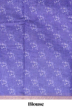 Violet checked floral motifs linen cotton saree with self zari border matching blouse