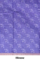Violet checked floral motifs linen cotton saree with self zari border matching blouse