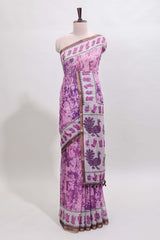 Pink shibori style classical dance muthirai design linen cotton saree with contrast border and blouse