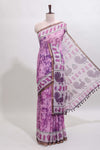Pink shibori style classical dance muthirai design linen cotton saree with contrast border and blouse