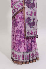 Pink shibori style classical dance muthirai design linen cotton saree with contrast border and blouse