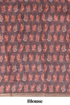 Brown shibori style classical dance muthirai design linen cotton saree with contrast border and blouse