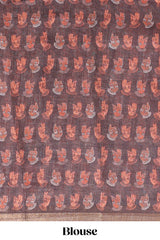 Brown shibori style classical dance muthirai design linen cotton saree with contrast border and blouse
