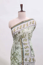 Green shibori style classical dance muthirai design linen cotton saree with contrast border and blouse