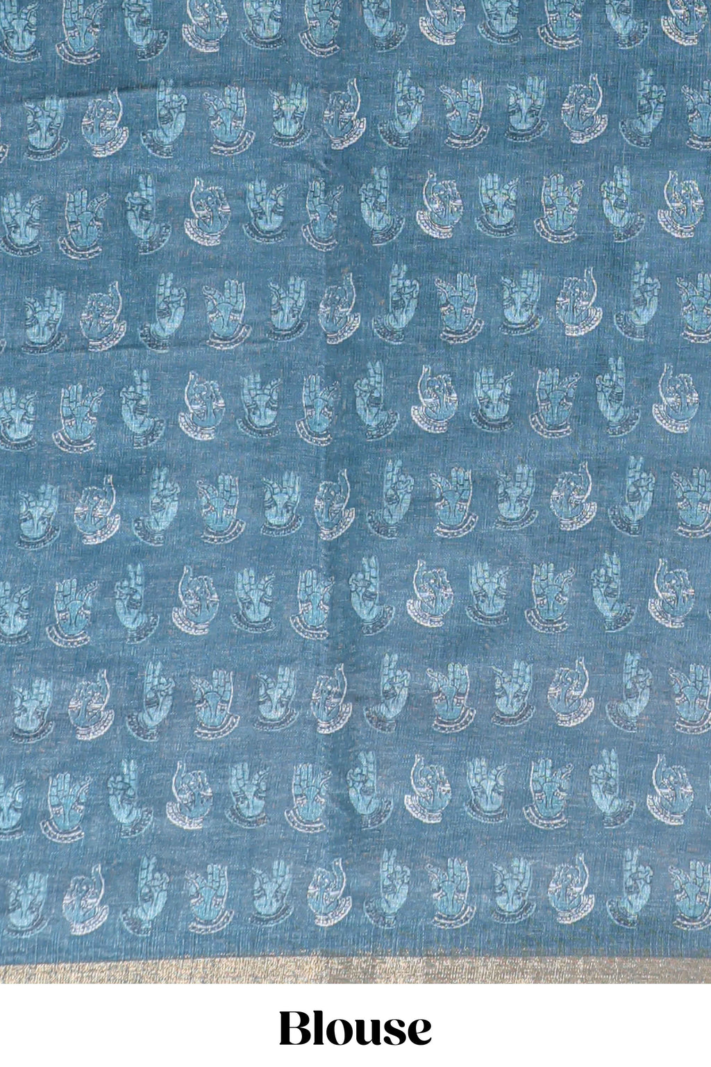 Turquoise blue shibori style classical dance muthirai design linen cotton saree with contrast border and blouse