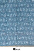 Turquoise blue shibori style classical dance muthirai design linen cotton saree with contrast border and blouse