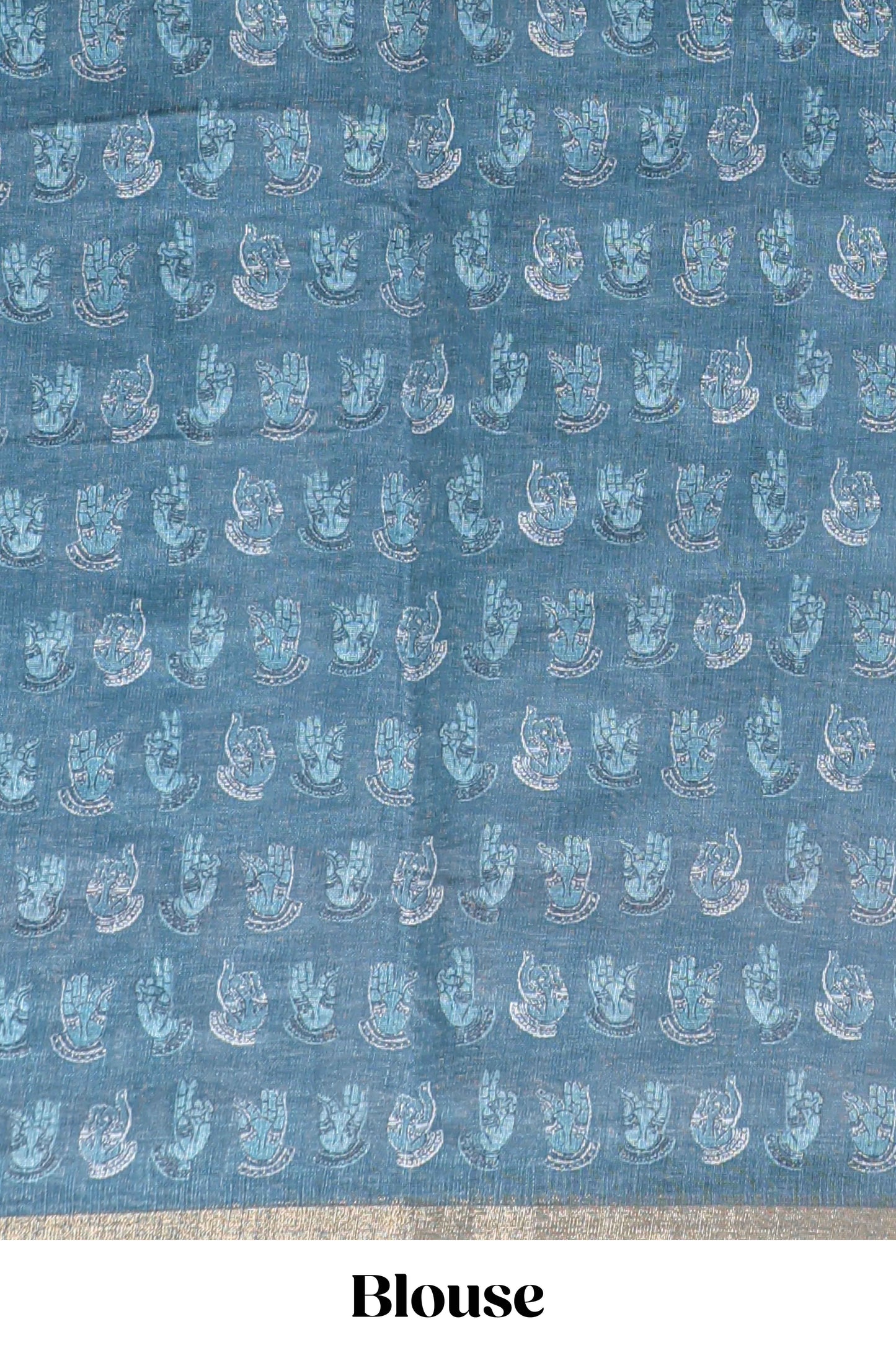 Turquoise blue shibori style classical dance muthirai design linen cotton saree with contrast border and blouse