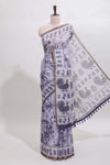 Lavender shibori style classical dance muthirai design linen cotton saree with contrast border and blouse