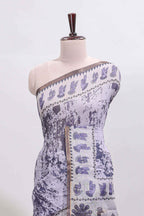 Lavender shibori style classical dance muthirai design linen cotton saree with contrast border and blouse