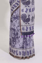 Lavender shibori style classical dance muthirai design linen cotton saree with contrast border and blouse