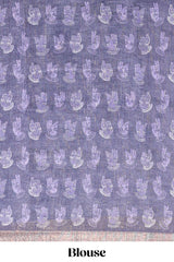 Lavender shibori style classical dance muthirai design linen cotton saree with contrast border and blouse