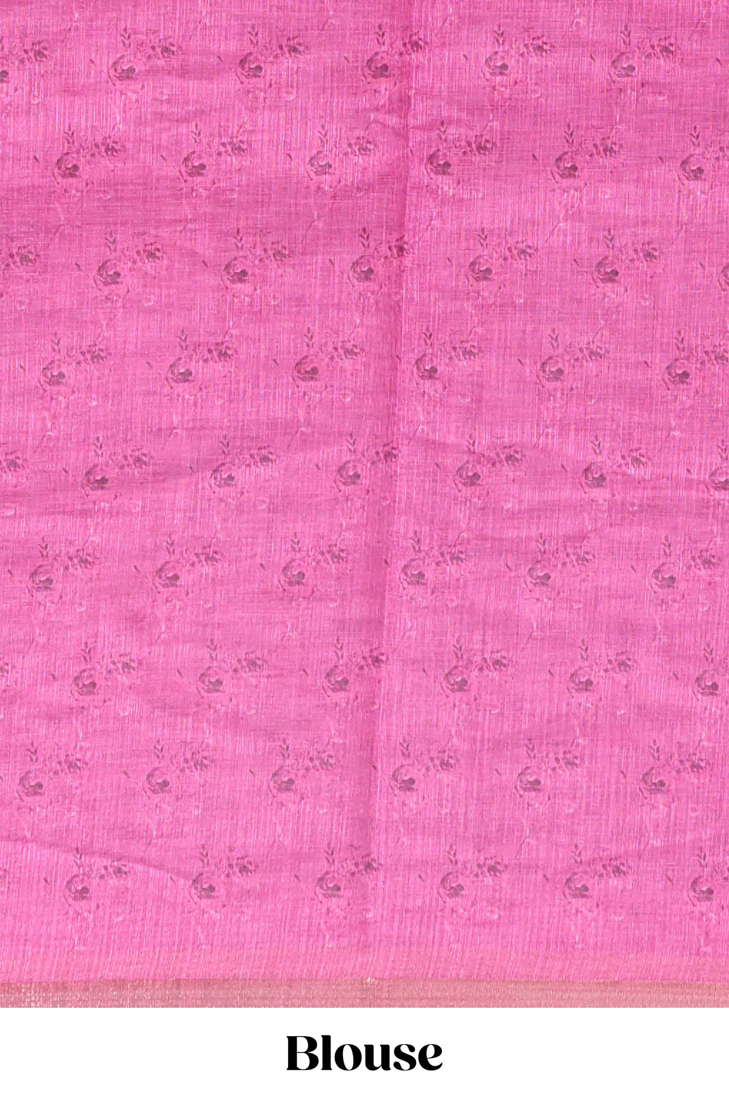 Pink checked floral design linen cotton saree with self zari border and printed blouse