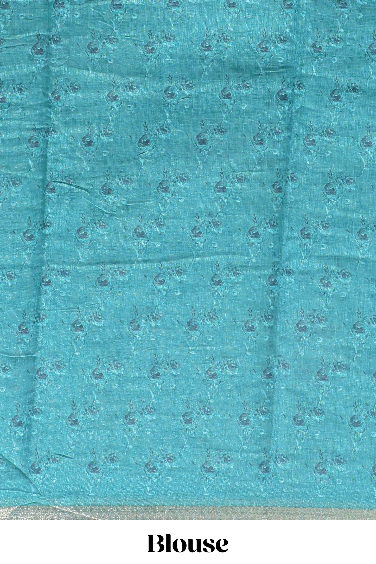 Green checked floral design linen cotton saree with self zari border and printed blouse