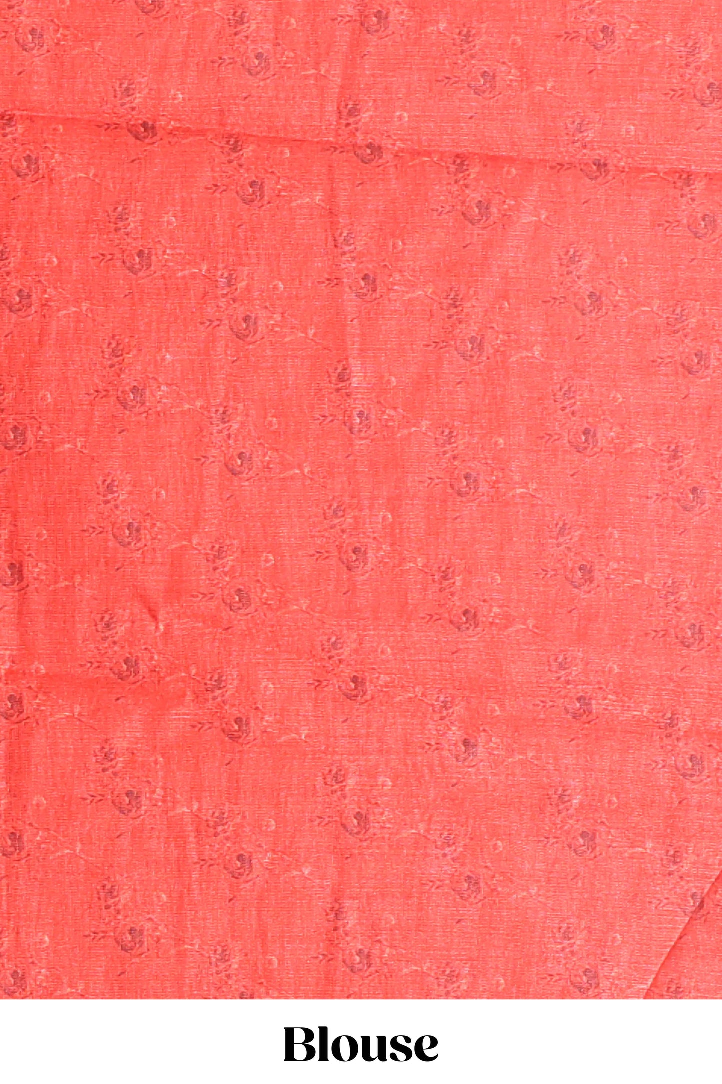Orange checked floral design linen cotton saree with self zari border and printed blouse