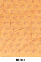 Mustard checked floral design linen cotton saree with self zari border and printed blouse