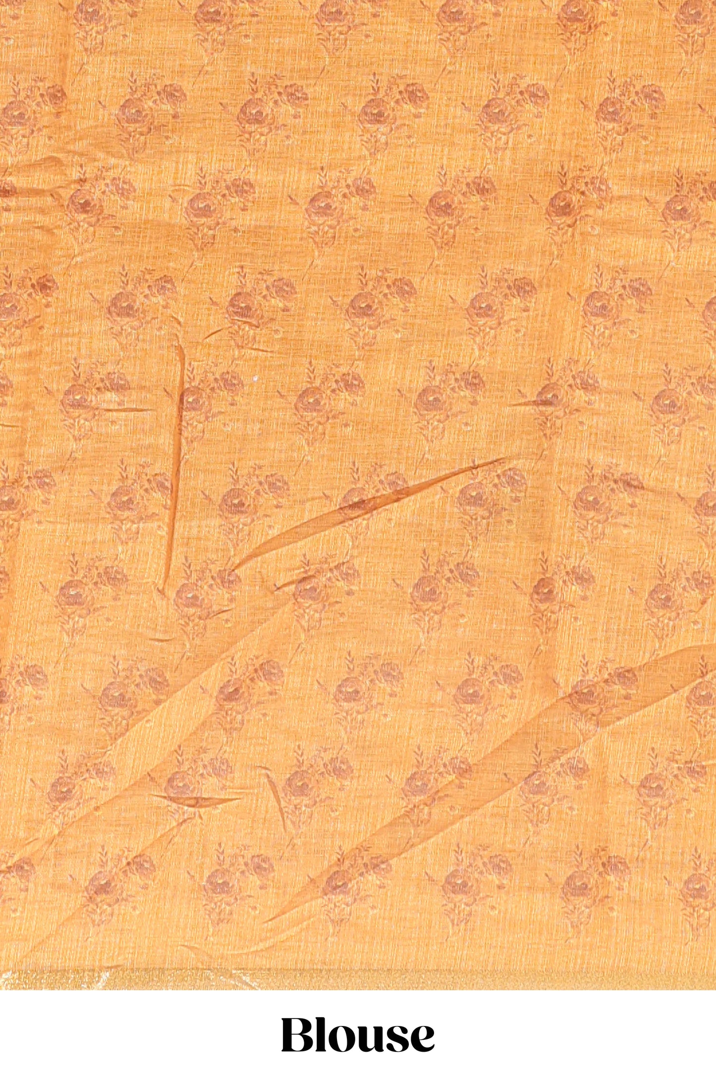 Mustard checked floral design linen cotton saree with self zari border and printed blouse