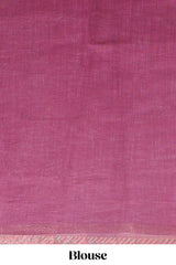 Pink floral design linen cotton saree with self zari border, matching pallu and contrast blouse