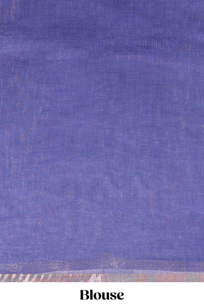 Lavender floral design linen cotton saree with self zari border, matching pallu and contrast blouse