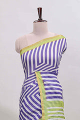 Violet geometric design linen cotton saree with contrast zari border and pallu