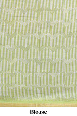 Violet geometric design linen cotton saree with contrast zari border and pallu