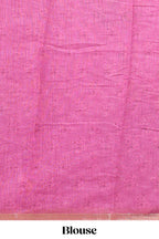 Pink checked floral design linen cotton saree with self zari border and matching blouse