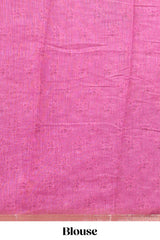 Pink checked floral design linen cotton saree with self zari border and matching blouse