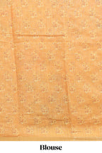 Yellow checked floral design linen cotton saree with self zari border and matching blouse