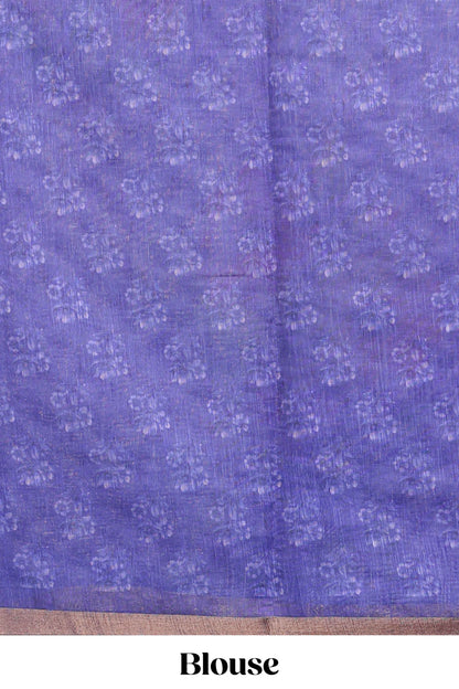 Violet checked floral design linen cotton saree with self zari border and matching blouse