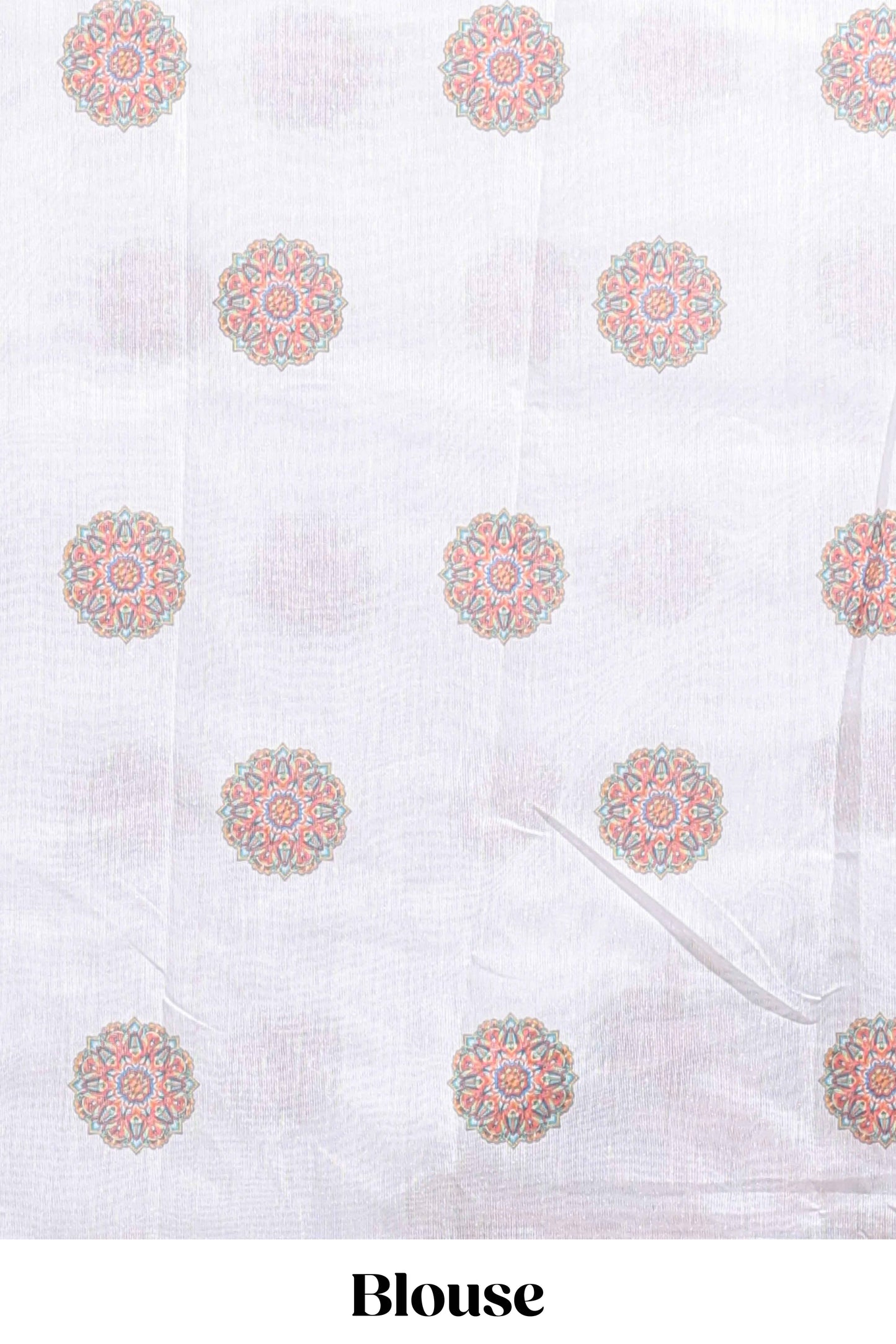 White mandala madhubani design linen cotton saree with self zari border and matching blouse