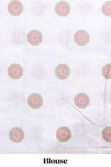 White mandala madhubani design linen cotton saree with self zari border and matching blouse