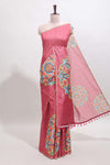 Onion pink mandala madhubani design linen cotton saree with self zari border and matching blouse