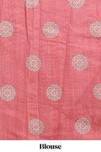 Peach mandala madhubani design linen cotton saree with self zari border and matching blouse