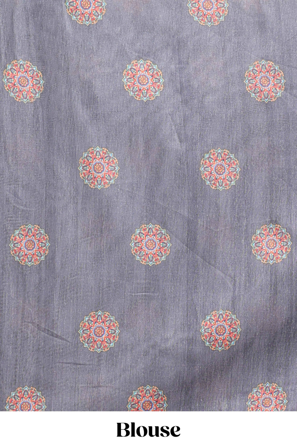 Grey mandala madhubani design linen cotton saree with self zari border and matching blouse