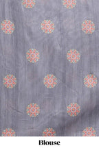 Grey mandala madhubani design linen cotton saree with self zari border and matching blouse