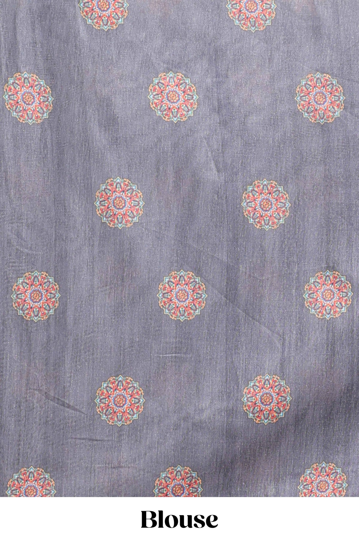 Grey mandala madhubani design linen cotton saree with self zari border and matching blouse