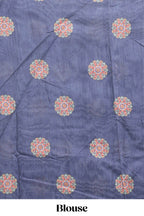 Dark blue mandala madhubani design linen cotton saree with self zari border and matching blouse