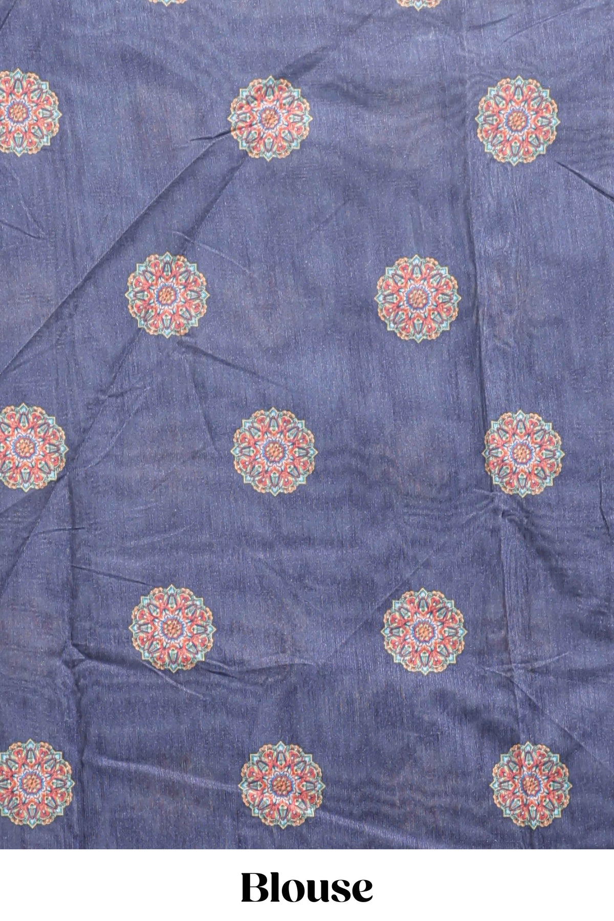 Dark blue mandala madhubani design linen cotton saree with self zari border and matching blouse