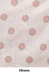 Cream mandala madhubani design linen cotton saree with self zari border and matching blouse