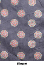 Black mandala madhubani design linen cotton saree with self zari border and matching blouse