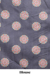 Black mandala madhubani design linen cotton saree with self zari border and matching blouse