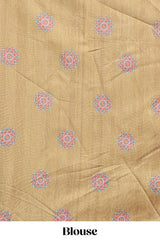 Mustard mandala madhubani design linen cotton saree with self zari border and matching blouse