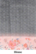 Grey floral design linen cotton saree with contrast floral design border and matching blouse