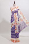 Violet leaf design linen cotton saree with contrast floral design border and matching blouse