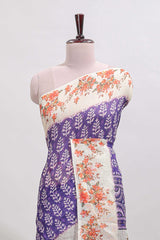 Violet leaf design linen cotton saree with contrast floral design border and matching blouse