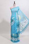 Turquoise blue winter themed linen cotton saree with self border and matching blouse