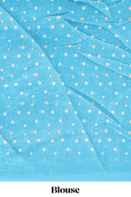 Turquoise blue winter themed linen cotton saree with self border and matching blouse