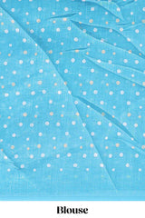 Turquoise blue winter themed linen cotton saree with self border and matching blouse